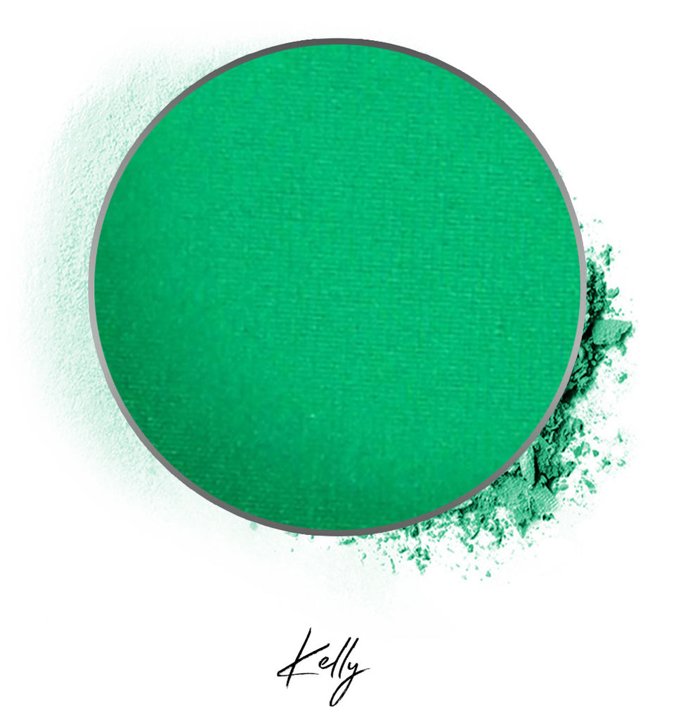 a green individual eyeshadow compressed powder refill in shade "kelly"