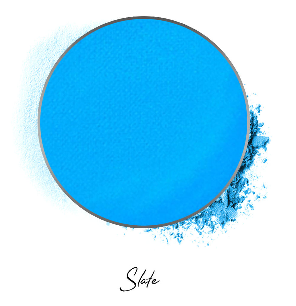 a neon blue individual eyeshadow compressed powder refill in shade "slate"