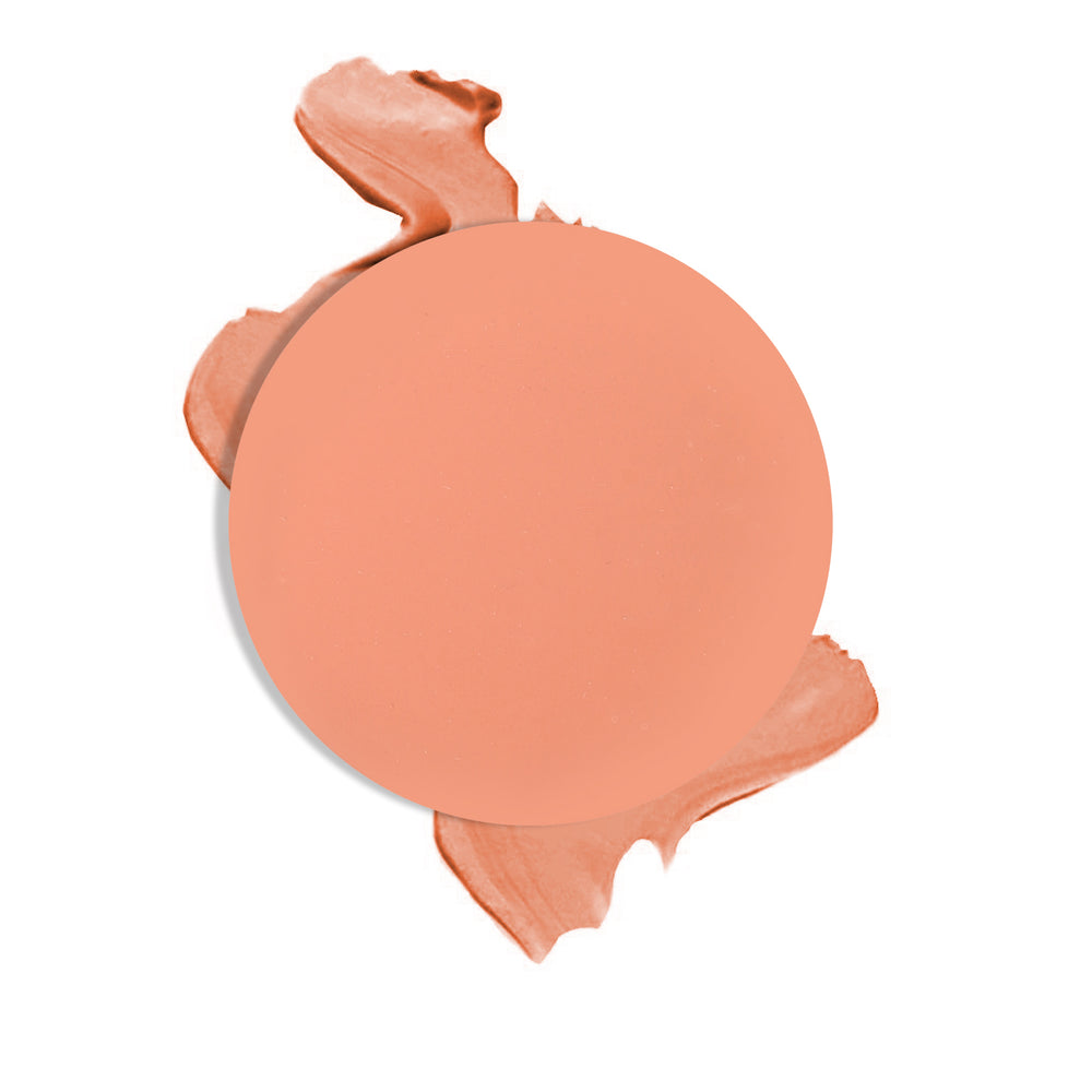 Round creamy dual lip and cheek product refill shade in "Allure" on top of creamy swatch.