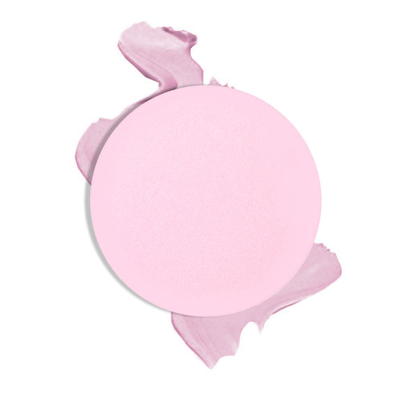 Round creamy dual lip and cheek product refill shade in "Flirt" on top of creamy swatch.