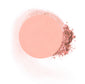 Round compressed  powder blush refill shade in "Goddess" on top of loose powder swatch.