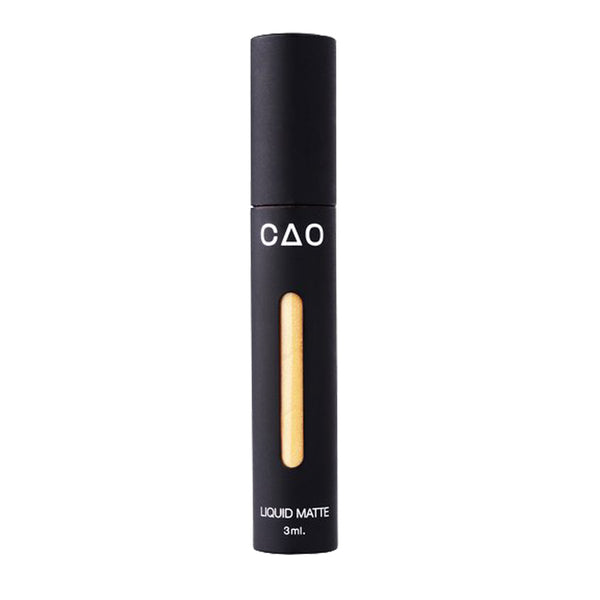 Black Matted tube, vertical stretched oval window, filled with gold metallic liquid matted makeup.