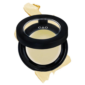 Round Matte Black Component, clear round top window, filled with round creamy concealer shade in "Hi-Lite" on top of creamy swatch.