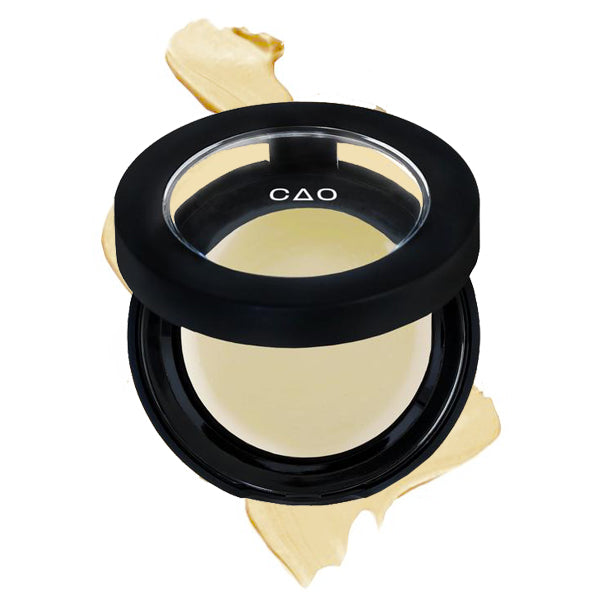 Round Matte Black Component, clear round top window, filled with round creamy concealer shade in "Hi-Lite" on top of creamy swatch.