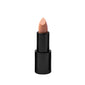 Black matte lipstick open tube, top of light nude lipstick in shade "sultry" color on top on white background. 