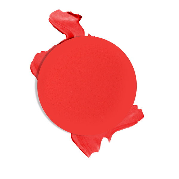 Round creamy dual lip and cheek product refill shade in "Rapture" on top of creamy swatch.