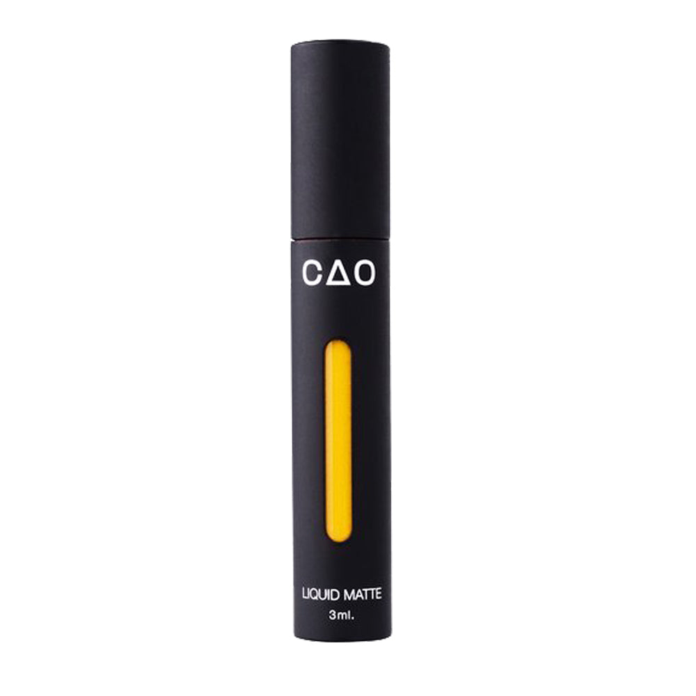 Black Matted tube, vertical stretched oval window, filled with yellow liquid matted makeup.