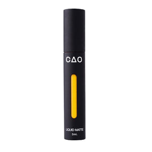 Black Matted tube, vertical stretched oval window, filled with yellow liquid matted makeup.